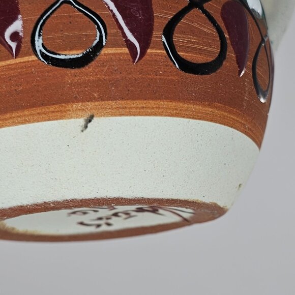 Hand-Painted Mexican Clay Pottery Jarrito Little Jug Glazed Coffee Mug Signed - Picture 8 of 10